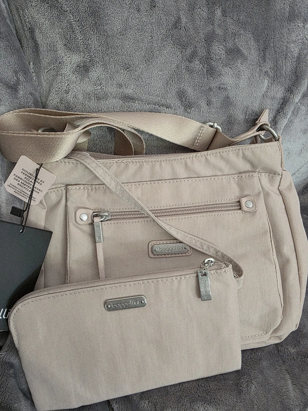 New Baggallini Uptown RFID Crossbody Bag & Wristlet NWT Mauve Pink